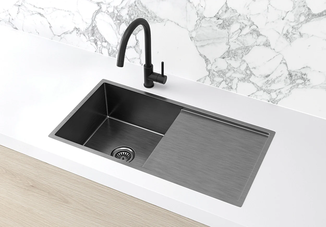 Lavello Kitchen Sink - Single Bowl & Drainboard 840 x 440 - PVD Gunmetal Black - Image 4