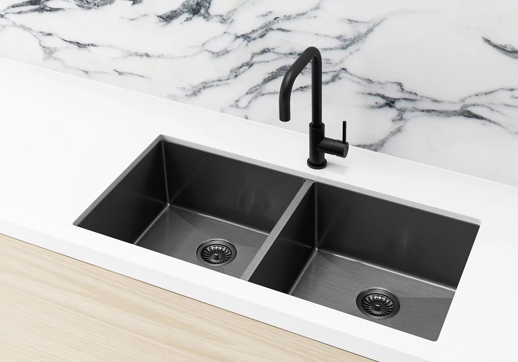 Lavello Sink Strainer and Waste Plug Basket with Stopper - PVD Gunmetal Black - Image 2