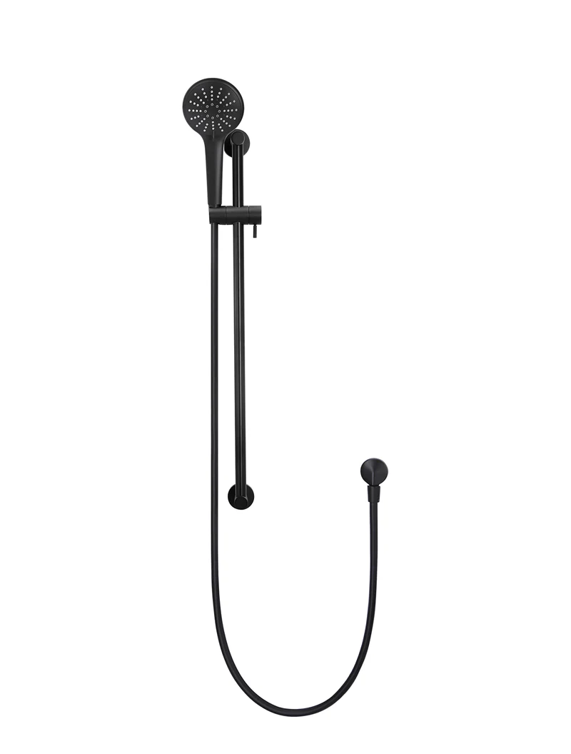 Round Three Function Hand Shower on Rail Column - Matte Black - Image 2