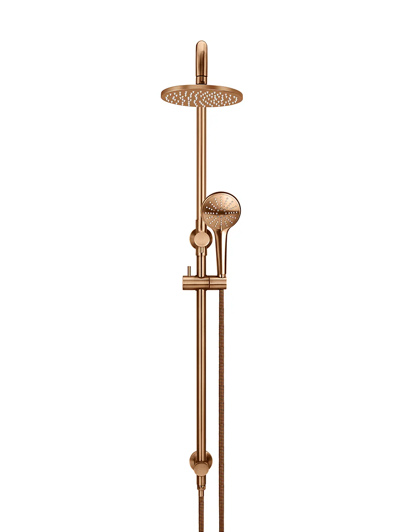 Round Combination Shower Rail 200mm Rose, Three Function Hand Shower - Lustre Bronze - Image 2