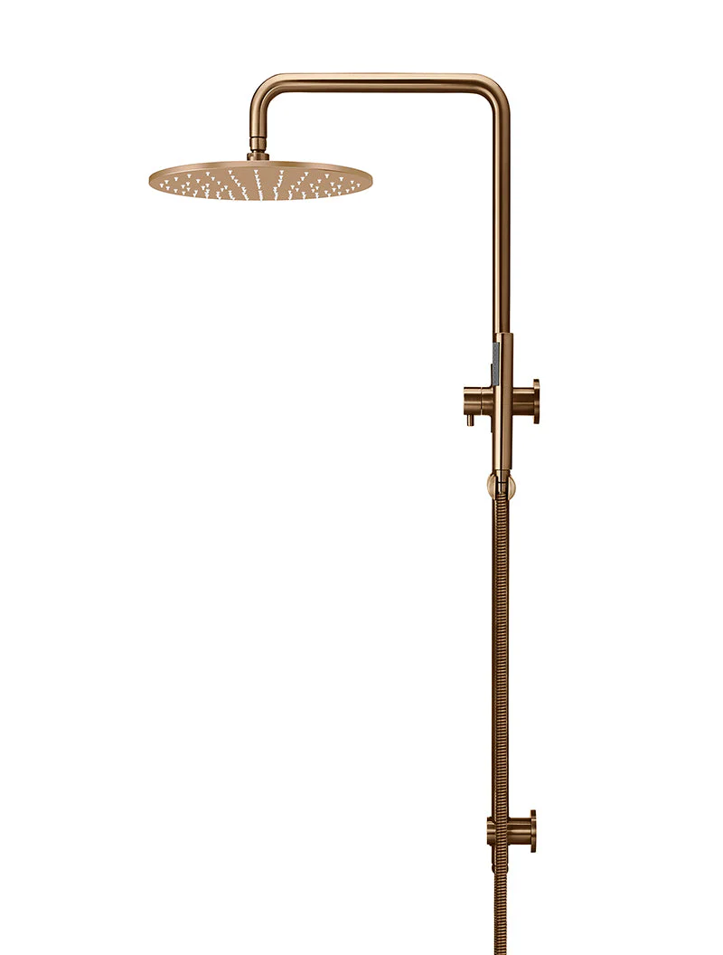 Round Combination Shower Rail, 300mm Rose, Single Function Hand Shower - Lustre Bronze - Image 3