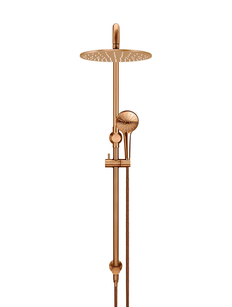 Round Combination Shower Rail 300mm Rose, Three Function Hand Shower - Lustre Bronze - Image 2
