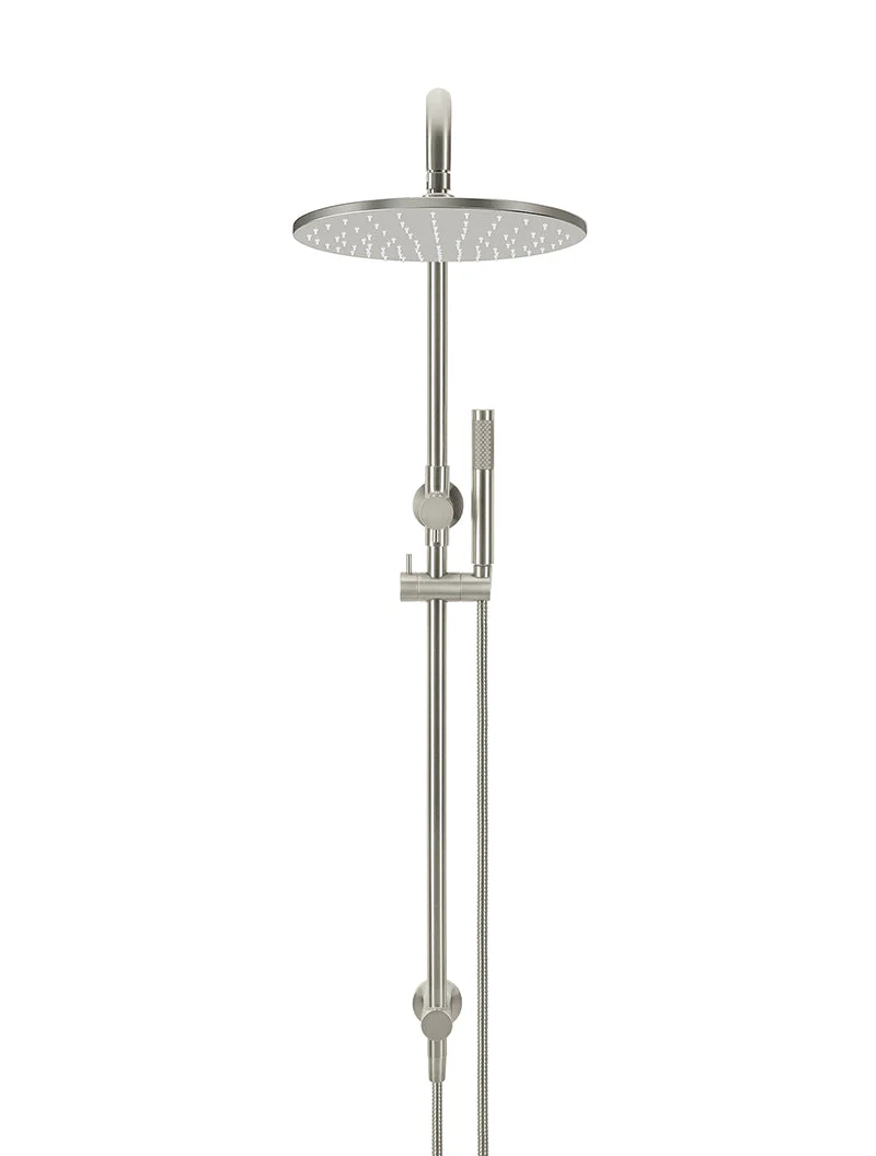 Round Combination Shower Rail, 300mm Rose, Single Function Hand Shower - PVD Brushed Nickel - Image 2