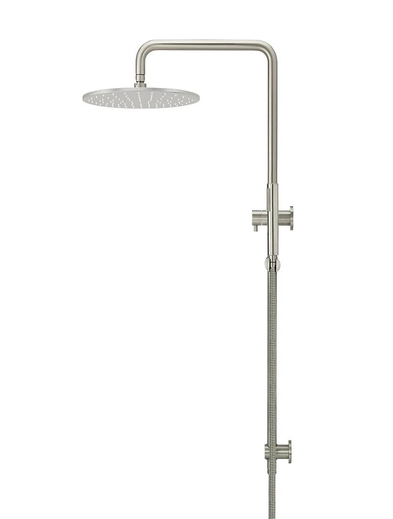 Round Combination Shower Rail, 300mm Rose, Single Function Hand Shower - PVD Brushed Nickel - Image 3