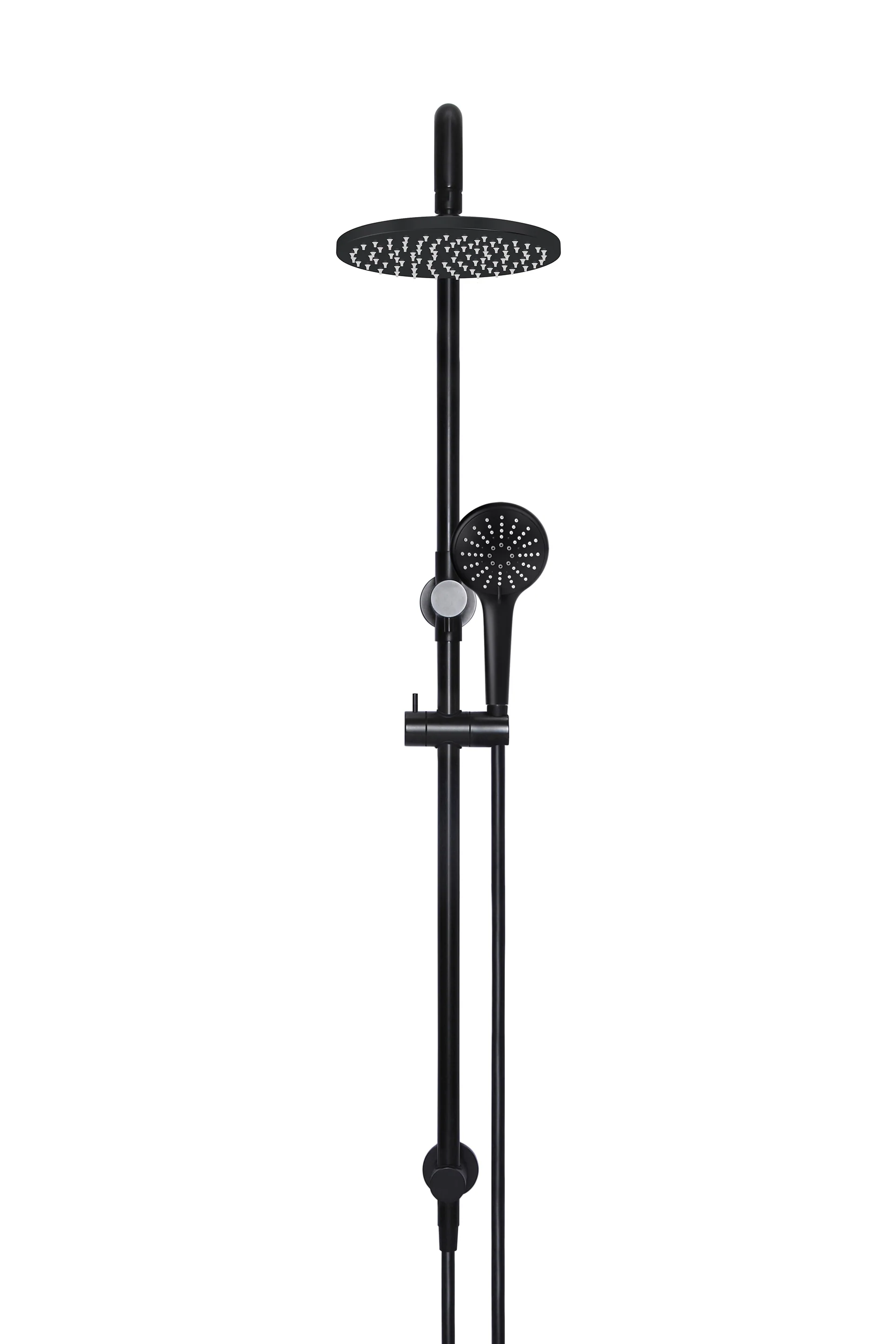 Round Combination Shower Rail, 200mm Rose, Three-Function Hand Shower - Matte Black - Image 2