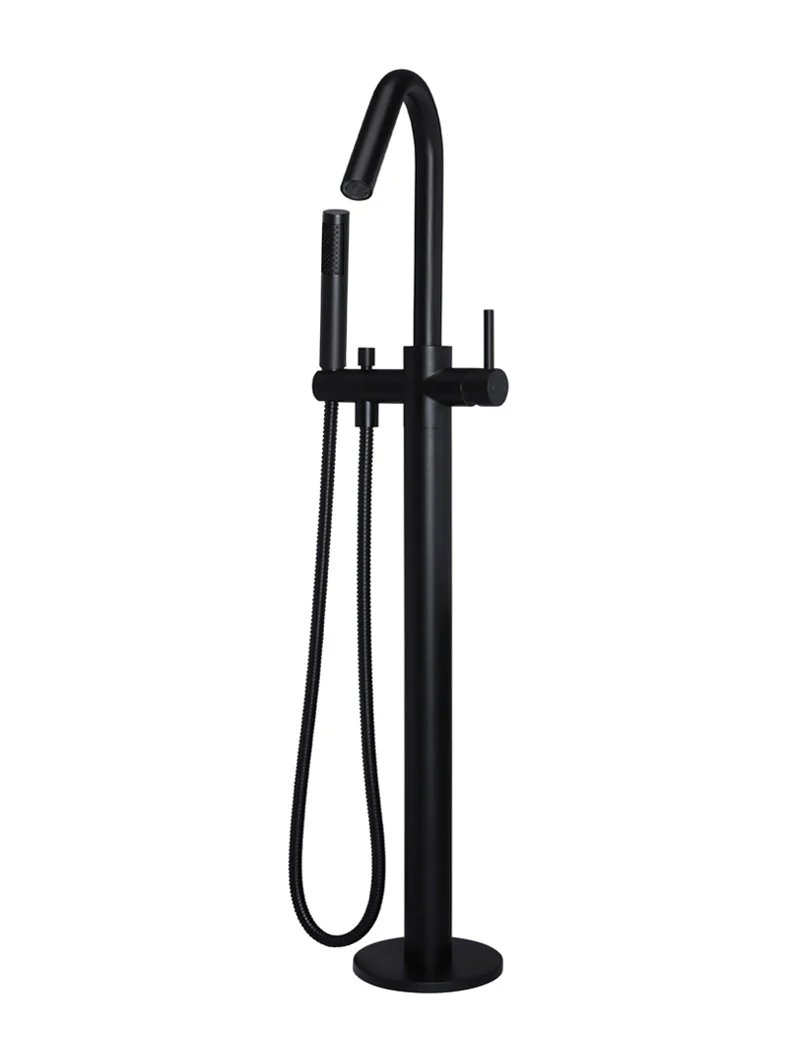 Round Freestanding Bath Spout and Hand Shower - Matte Black - Image 5