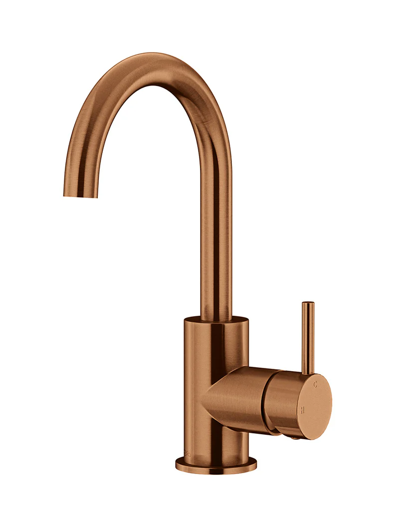 Round Gooseneck Basin Mixer with Cold Start - Lustre Bronze - Image 8