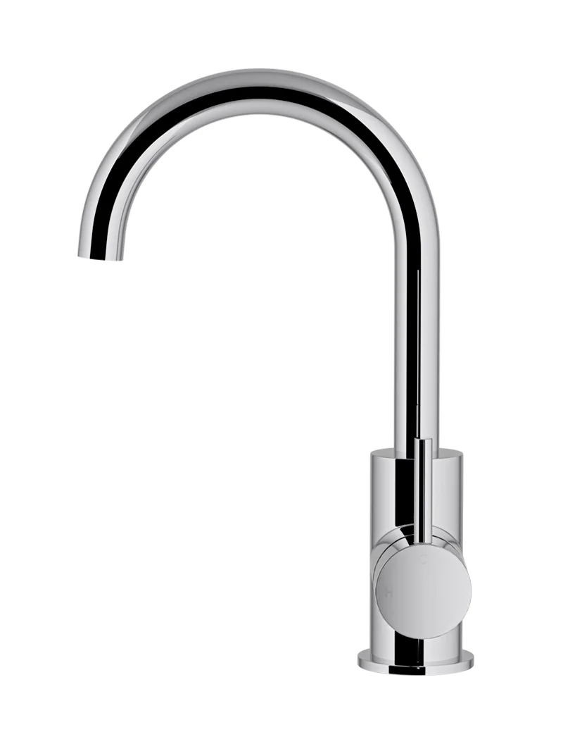 Round Gooseneck Basin Mixer with Cold Start - Polished Chrome - Image 2