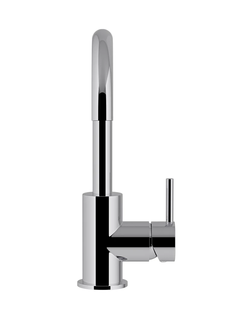 Round Gooseneck Basin Mixer with Cold Start - Polished Chrome - Image 3