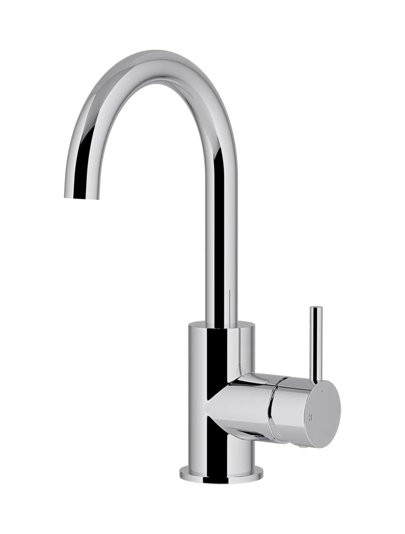 Round Gooseneck Basin Mixer with Cold Start - Polished Chrome - Image 4
