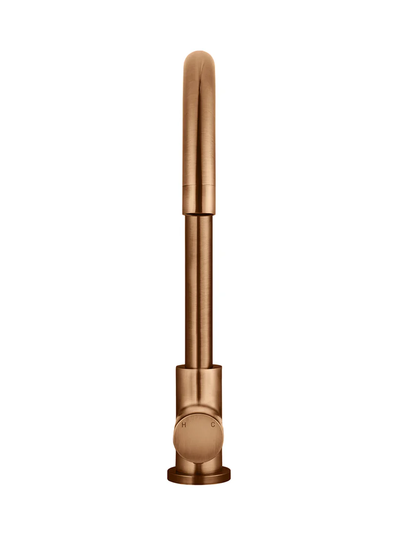 Round Gooseneck Kitchen Mixer Tap with Pinless Handle - Lustre Bronze - Image 5