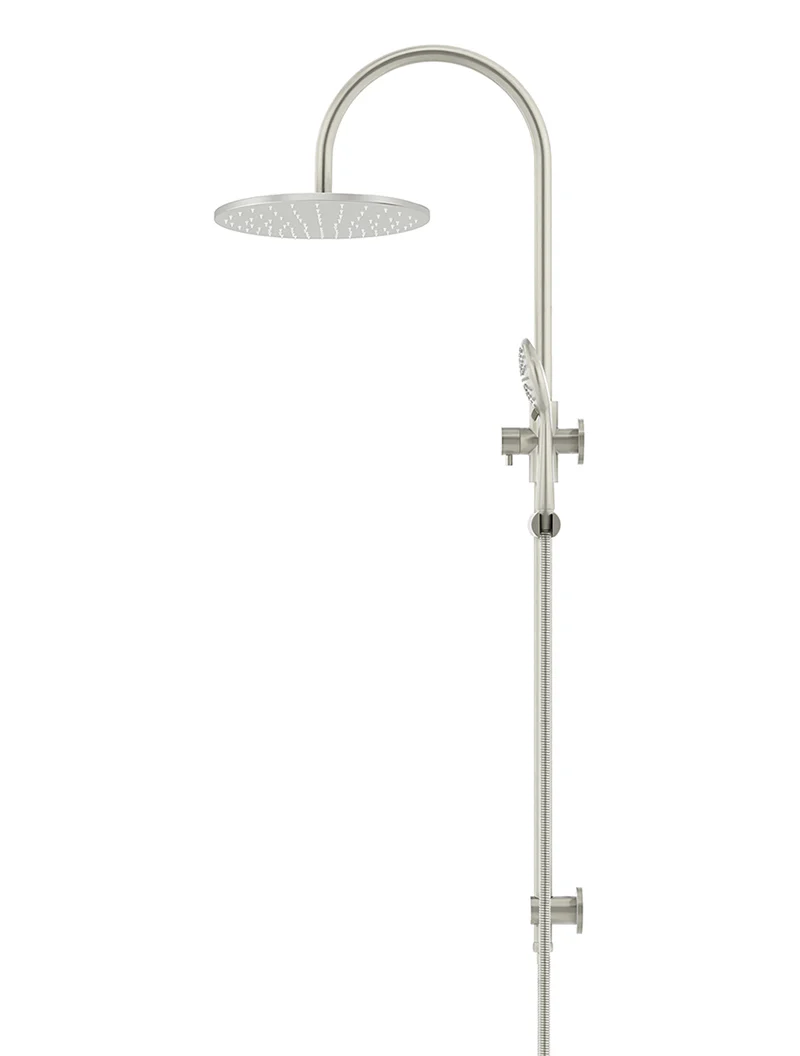 Round Gooseneck Shower Set with 300mm rose, Three-Function Hand Shower - PVD Brushed Nickel - Image 4