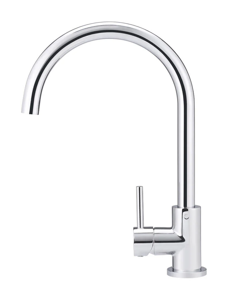 Round Gooseneck Kitchen Mixer Tap - Polished Chrome - Image 2