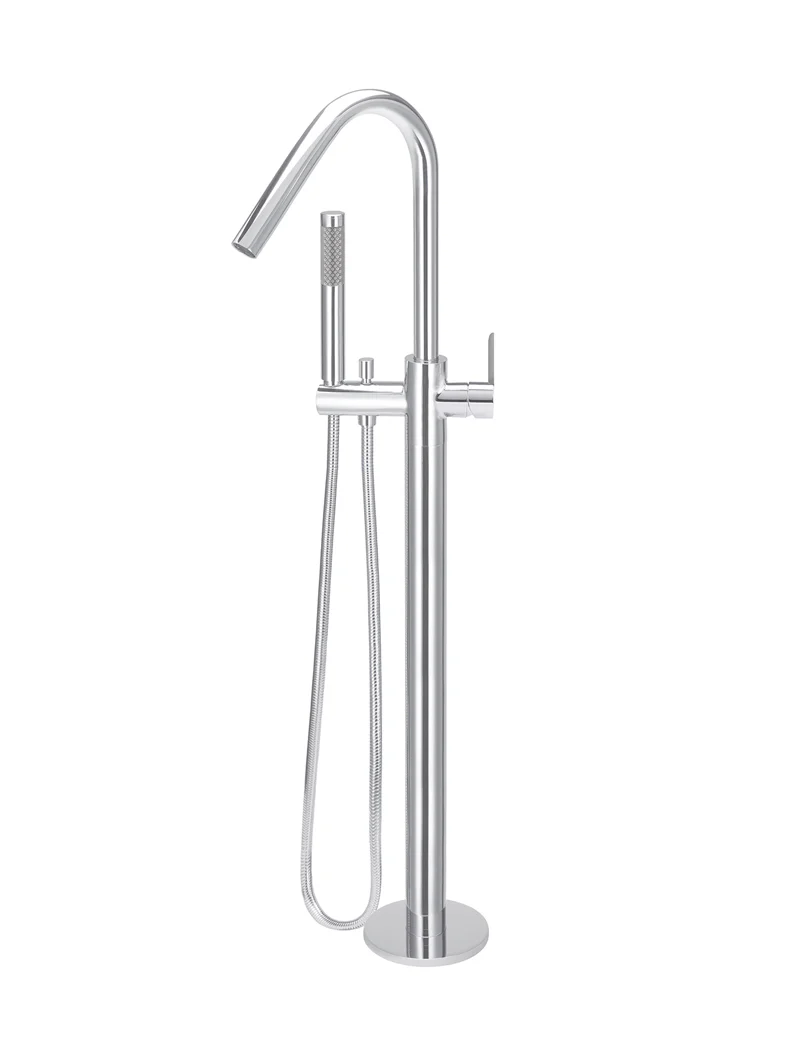 Round Paddle Freestanding Bath Spout and Hand Shower - Polished Chrome