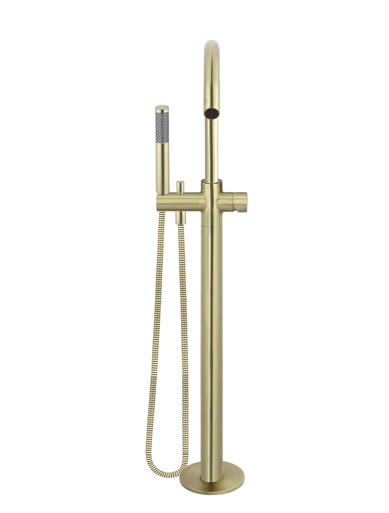 Round Pinless Freestanding Bath Spout and Hand Shower - PVD Tiger Bronze - Image 3