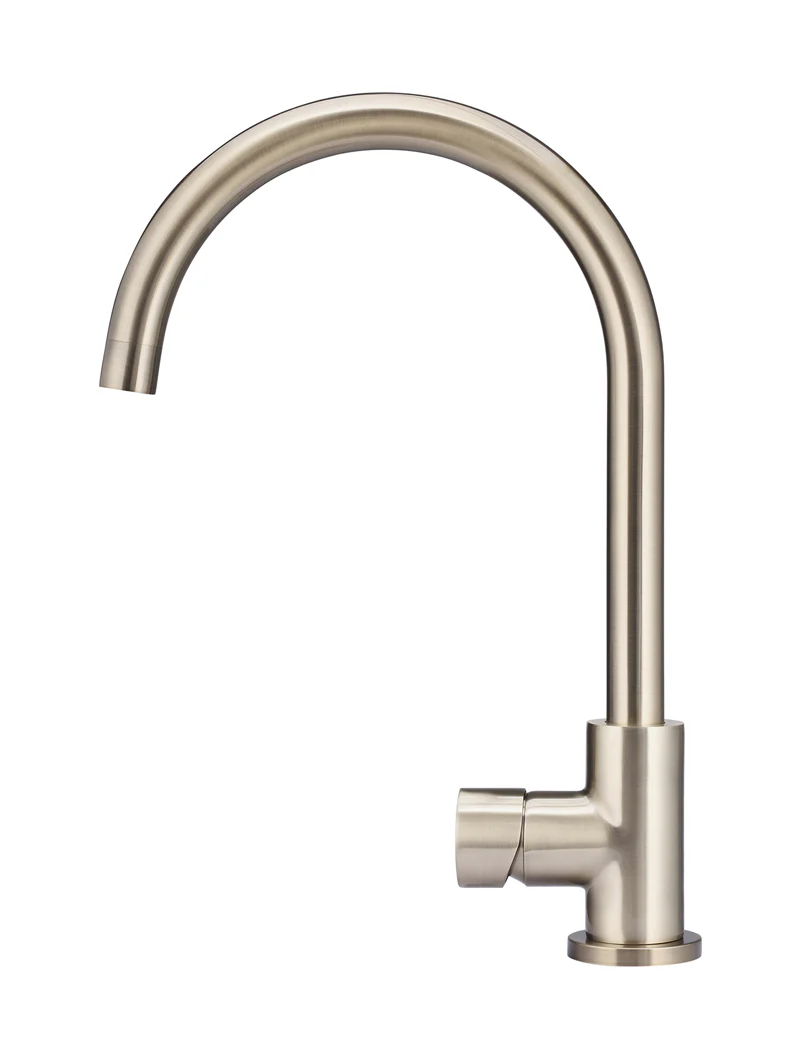 Round Gooseneck Kitchen Mixer Tap with Pinless Handle - Champagne - Image 2