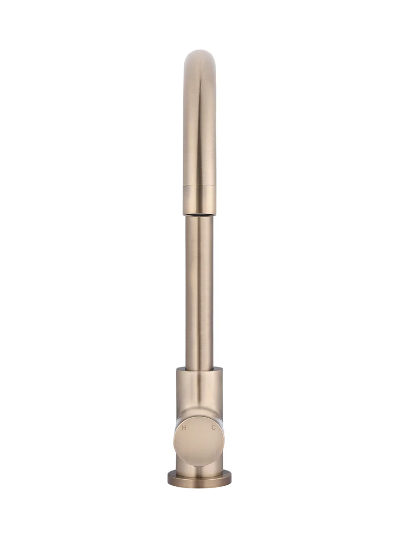 Round Gooseneck Kitchen Mixer Tap with Pinless Handle - Champagne - Image 3