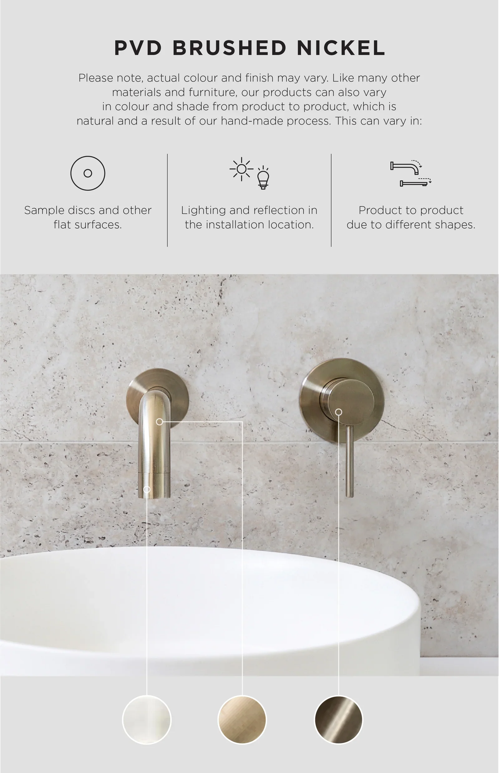 Round Pinless Tall Basin Mixer - PVD Brushed Nickel - Image 4
