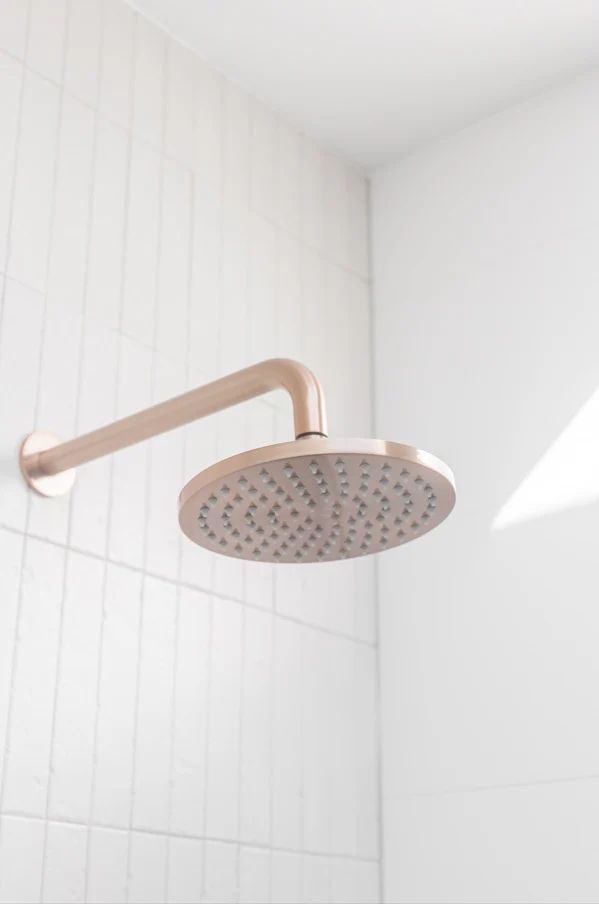 Round Wall Shower Curved Arm 400mm - Champagne - Image 3
