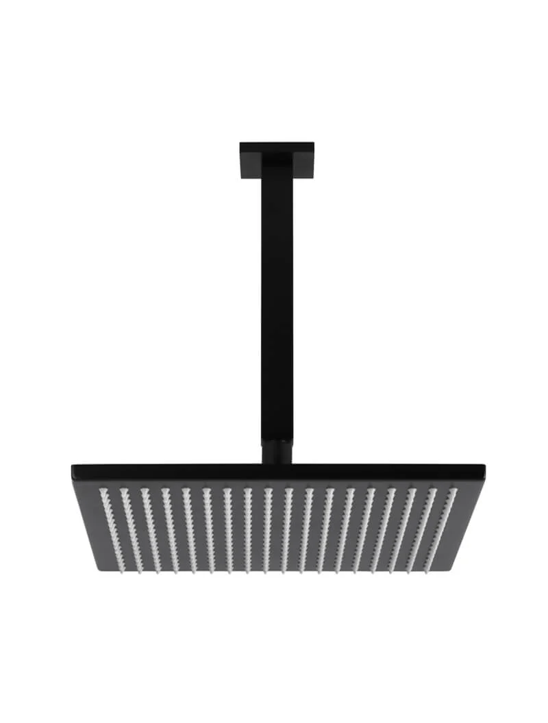 Square Ceiling Shower 300mm rose, 200mm dropper - Matte Black - Image 2